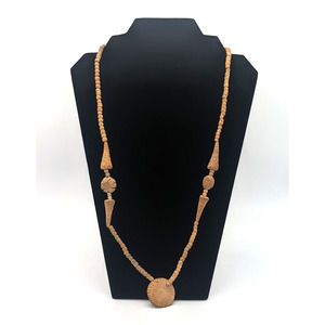 Vintage Handmade Terracotta Clay Bead Floral Necklace Southwest Boho Beachy 28"